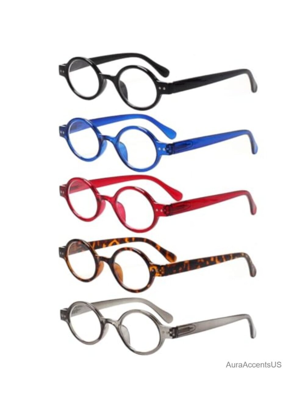 5 Pack Retro Round Reading Glasses Small Comfortable Readers Spring Hinge